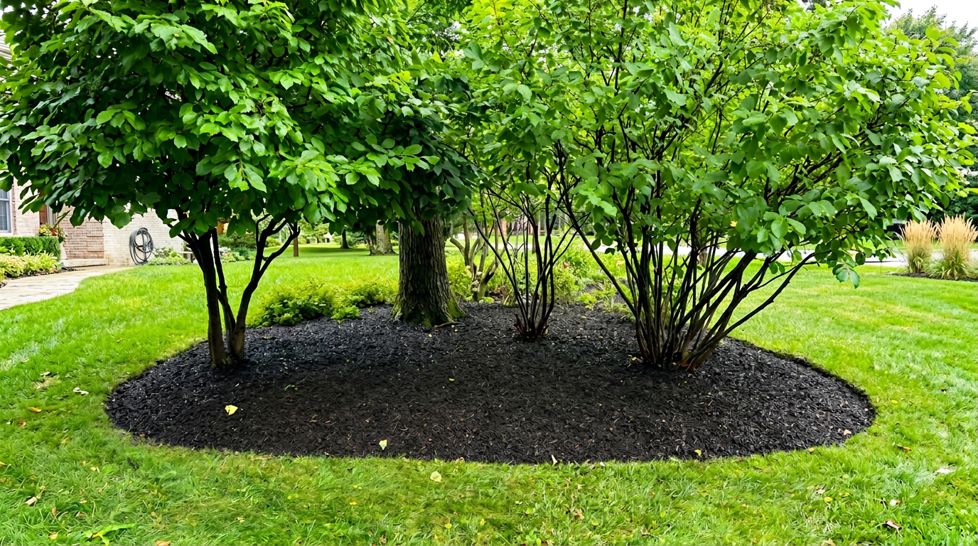 Manicured front lawn of an upscale Perrysburg Ohio home with vibrant landscaping